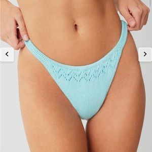 Frankies Bikinis x GUIZIO Tide Crochet Cheeky Bikini Bottom in Aqua Embroidery
